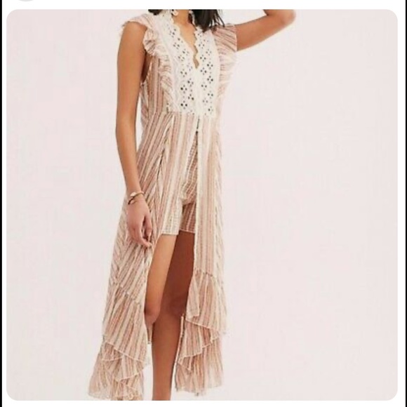 Free People One Caraway Stripe Maxi Dress Black Purple Cream Eyelet Lace Size M - Picture 3 of 16